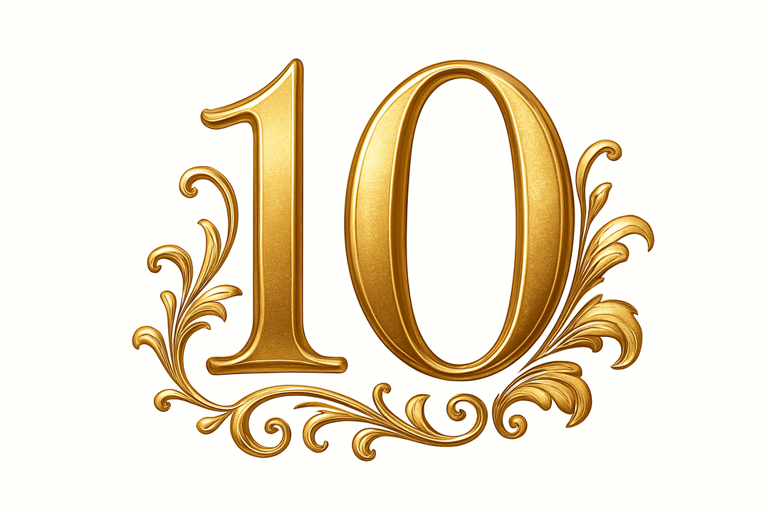 10 (gold color, elegant style and white backgrpund)