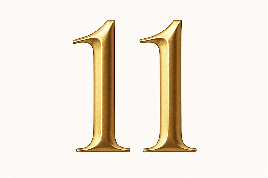 11 (gold color, elegant style and white backgrpund)