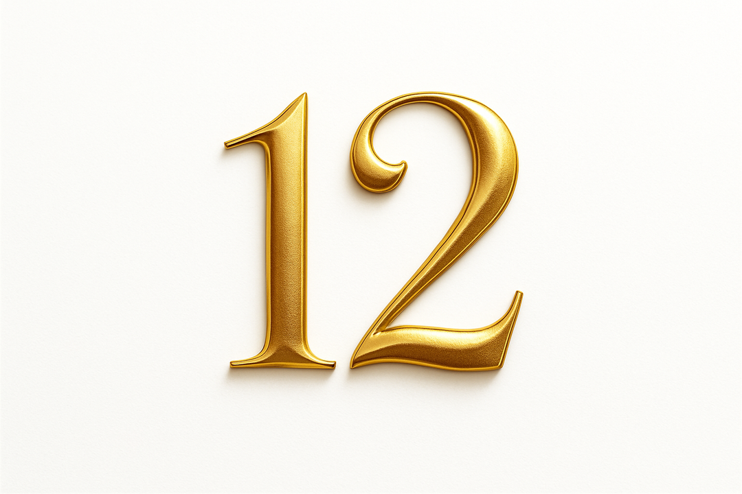 12 (gold color, elegant style and white backgrpund)