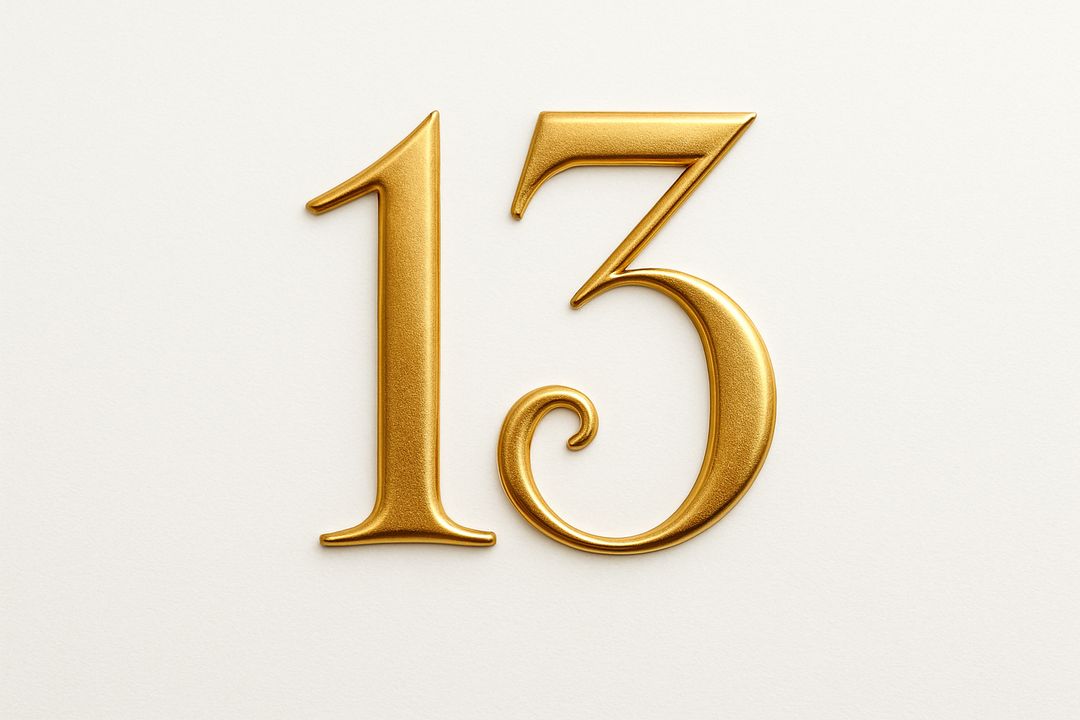 13 (gold color, elegant style and white backgrpund)