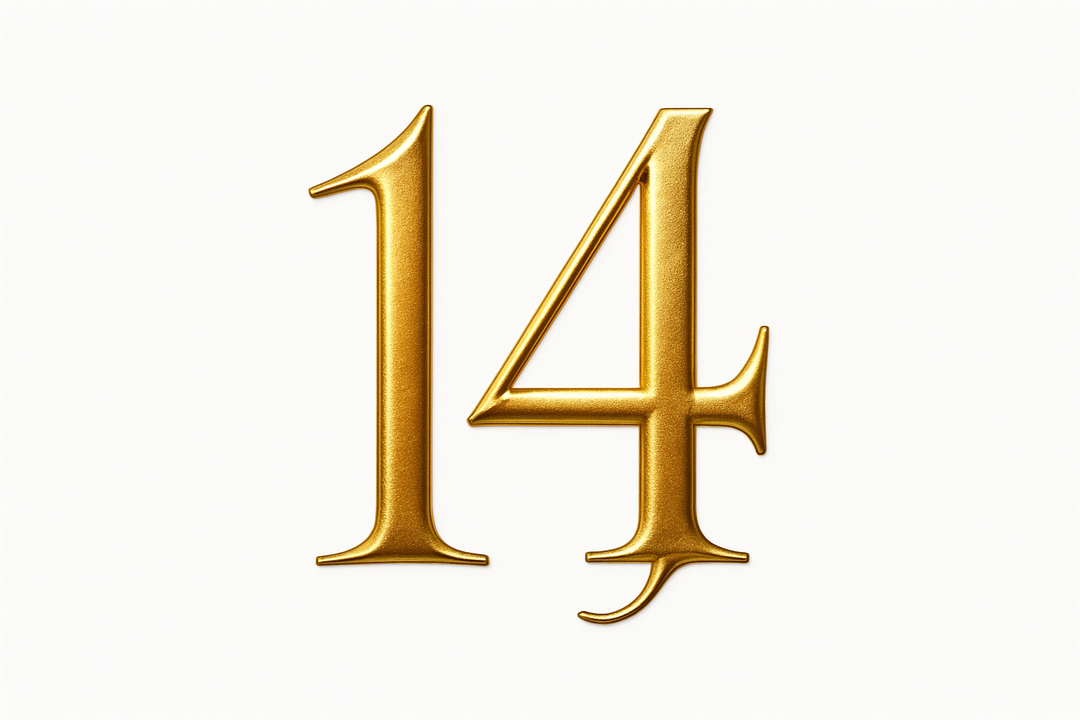 14 (gold color, elegant style and white backgrpund)