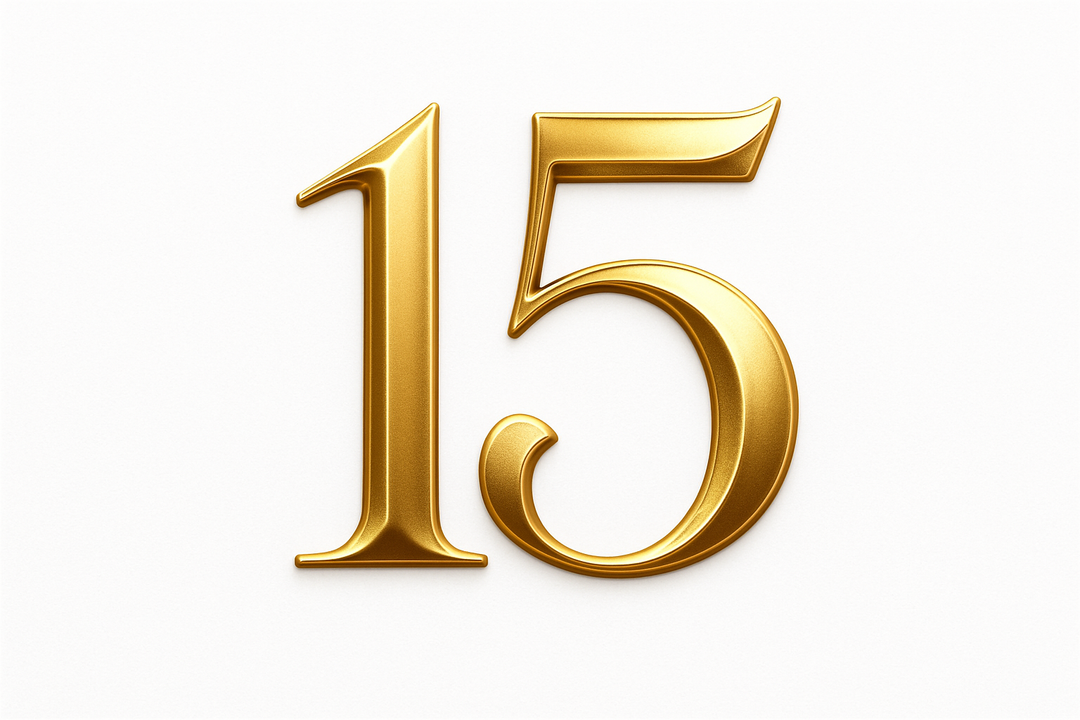 15 (Gold color, elegant style and white background)