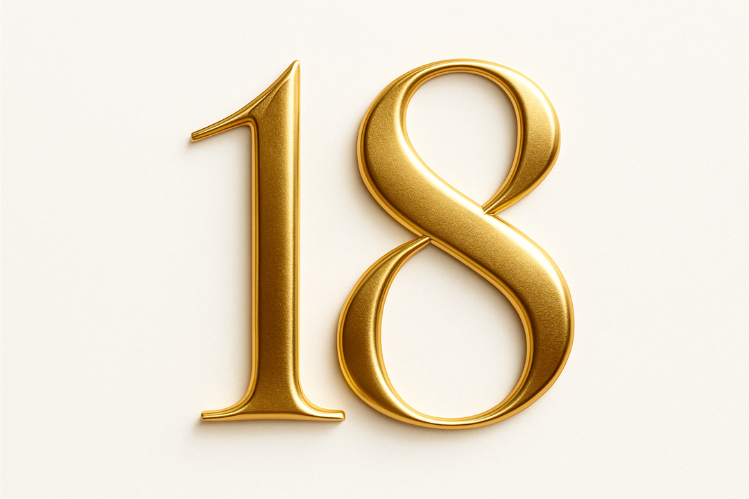 18 (Gold color, elegant style and white background)