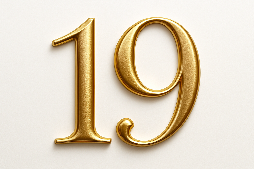 19 (Gold color, elegant style and white background)
