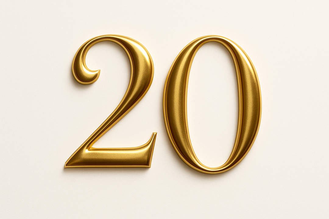 20 (Gold color, elegant style and white background)
