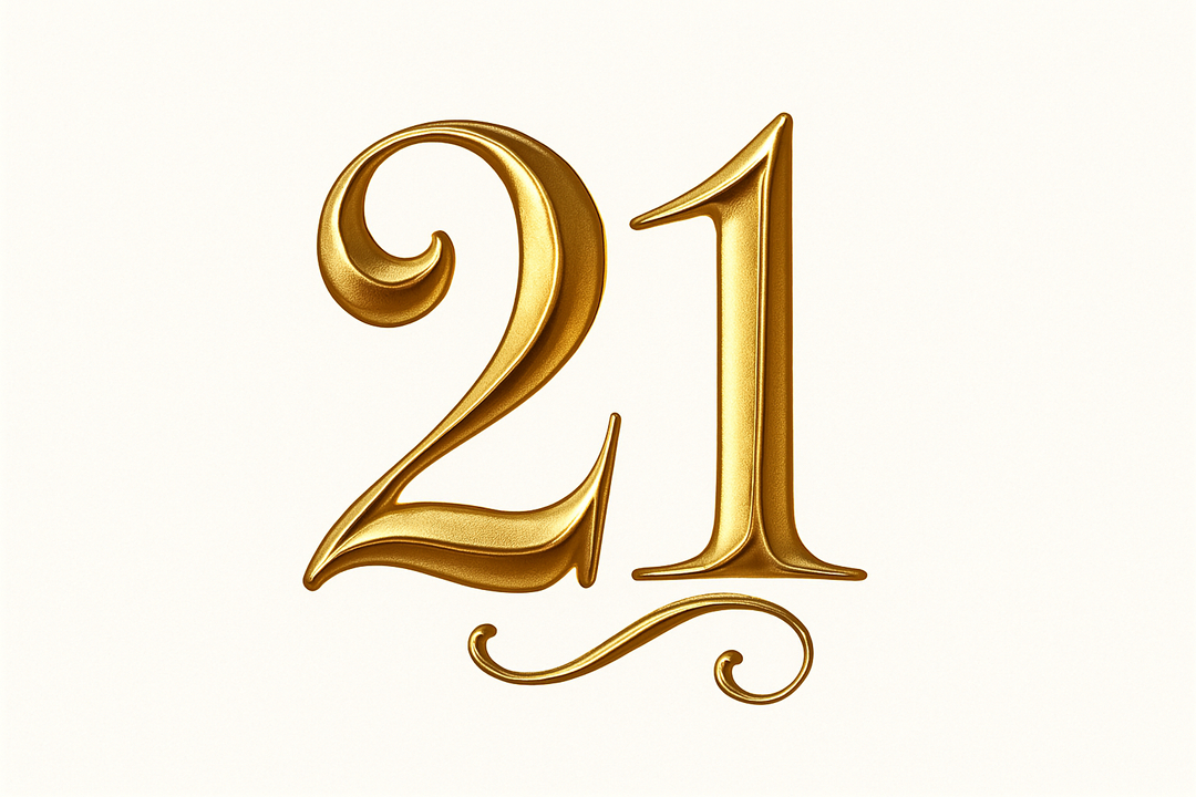 21 (Gold color, elegant style and white background)