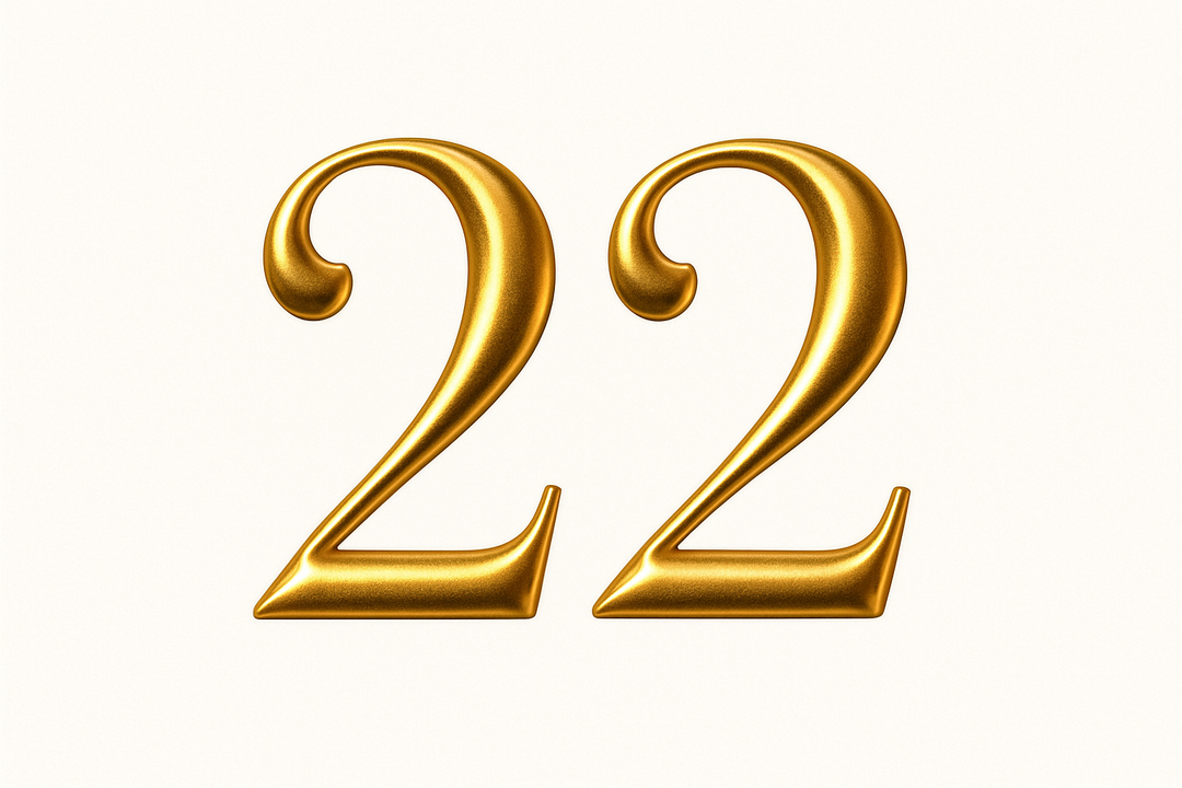 22 (Gold color, elegant style and white background)