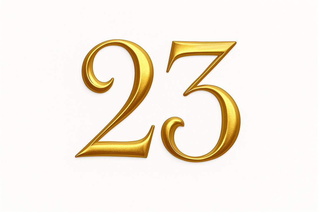 23 (Gold color, elegant style and white background)