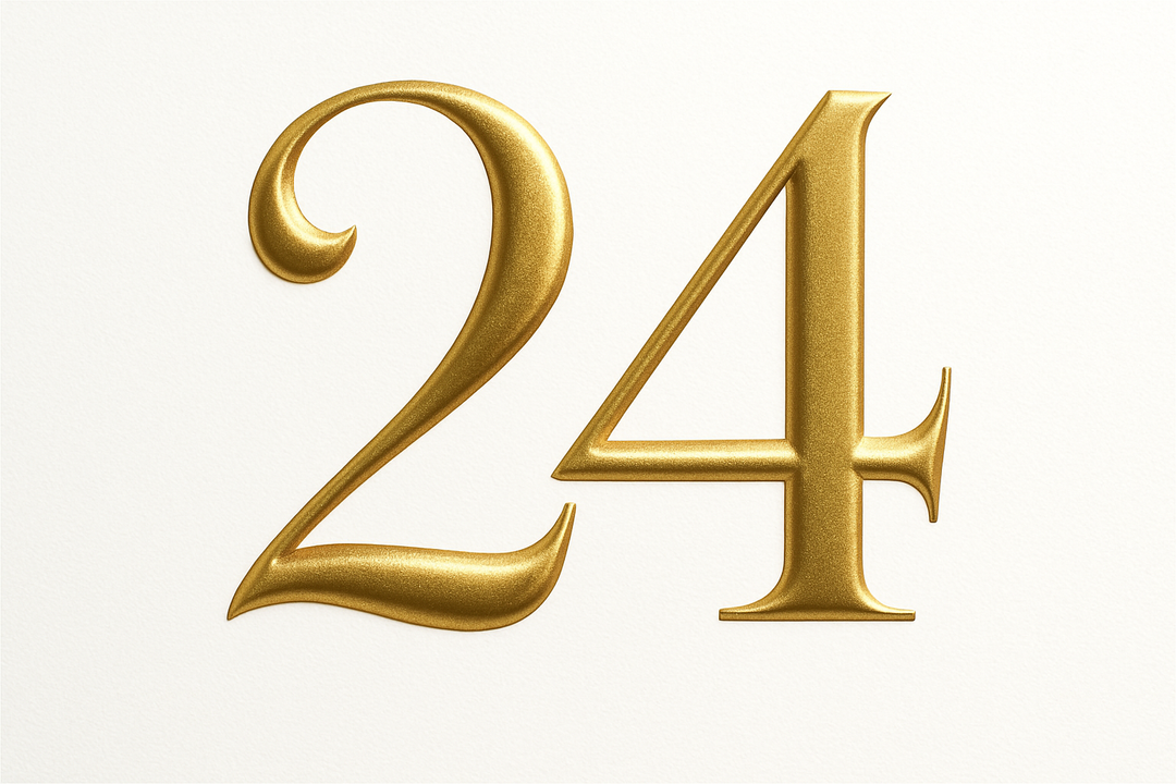 24 (Gold color, elegant style and white background)