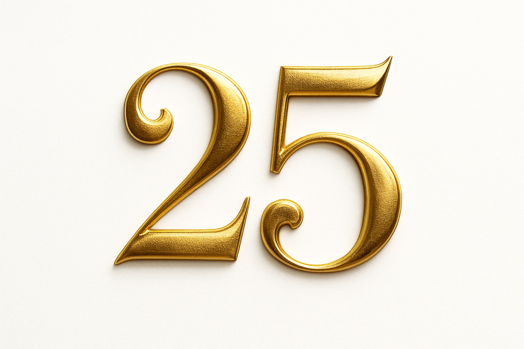 25 (Gold color, elegant style and white background)