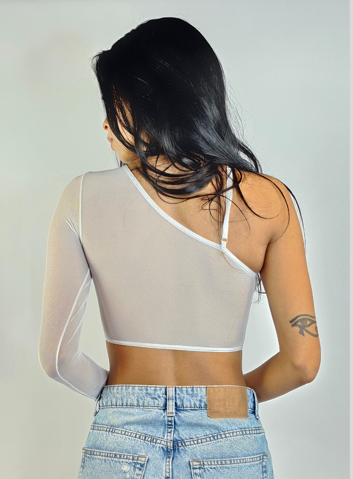 One sleeve blouse with transparences