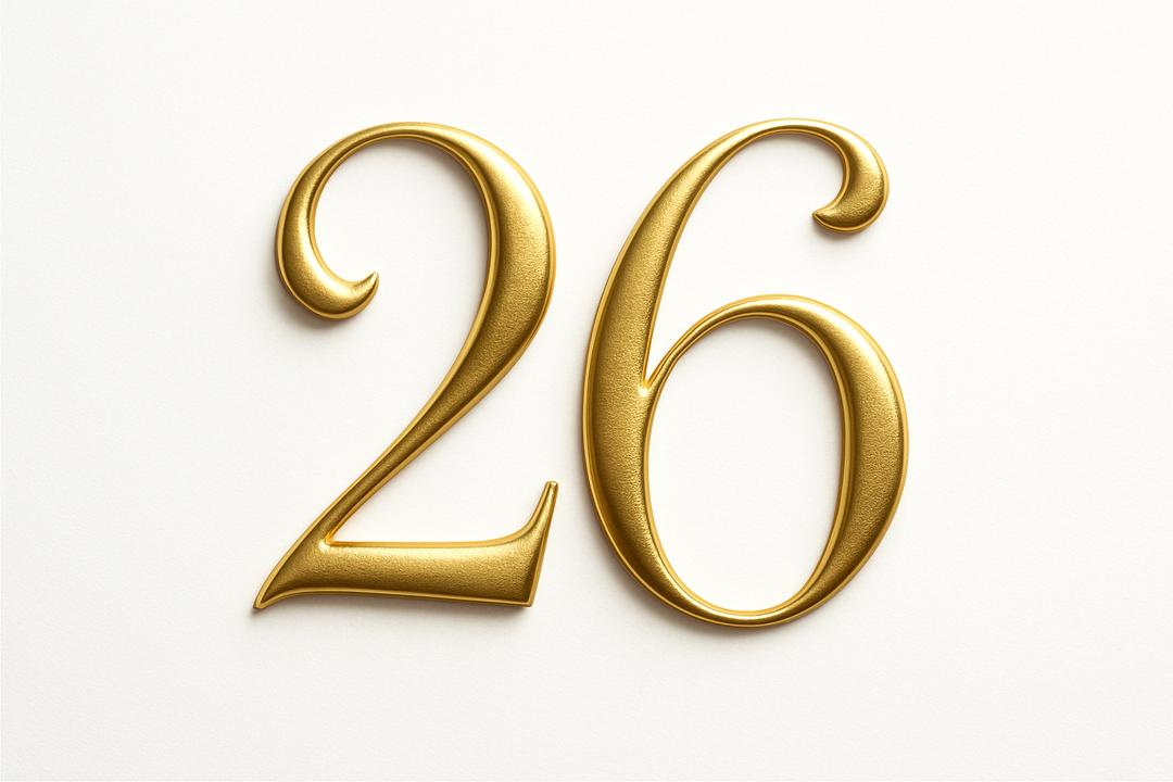 26 (Gold color, elegant style and white background)