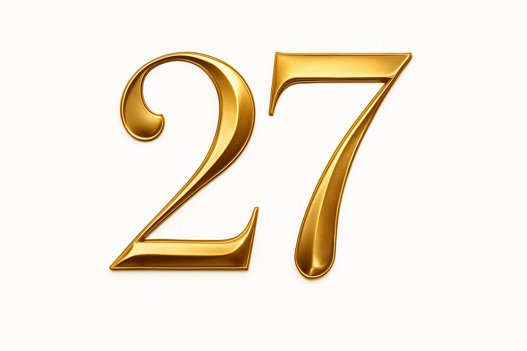 27 (Gold color, elegant style and white background)