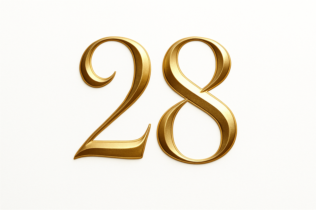 28 (Gold color, elegant style and white background)