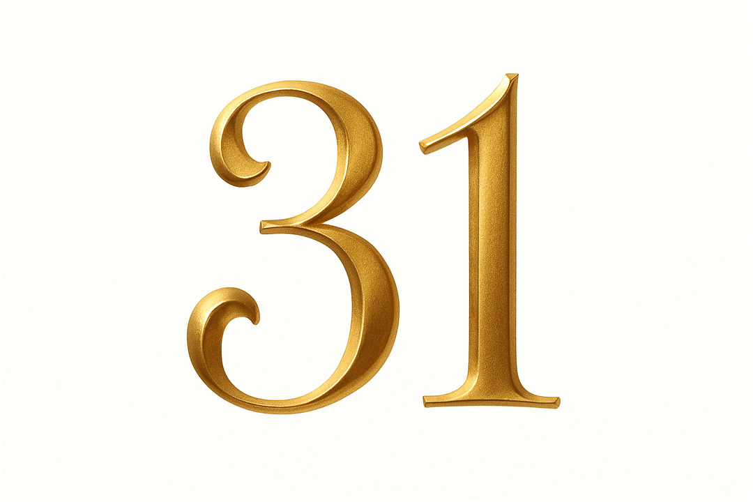 31 (do it in gold color, elegant style and white background)
