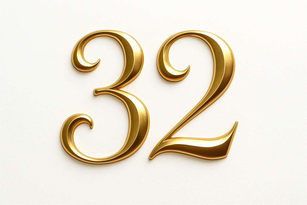 32 (do it in gold color, elegant style and white background)
