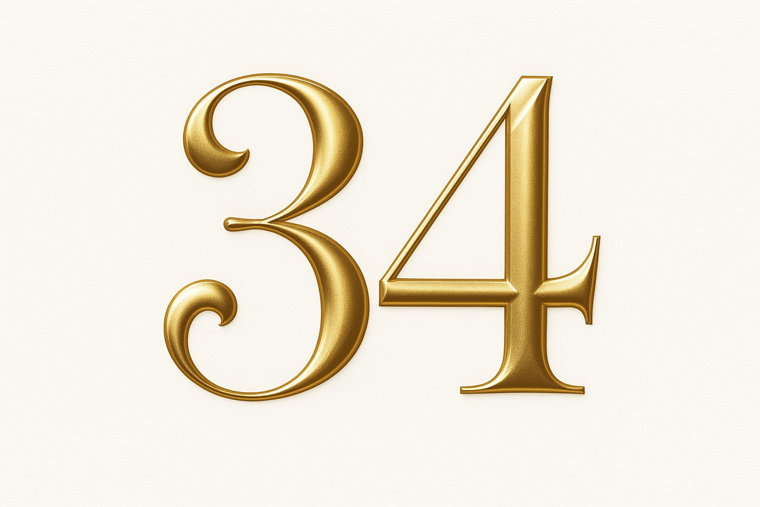34 (do it in gold color, elegant style and white background)