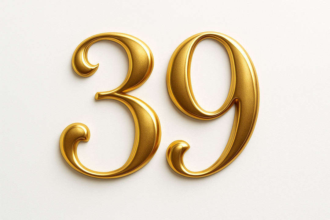 39  (Do it in gold color, elegant style and white background)