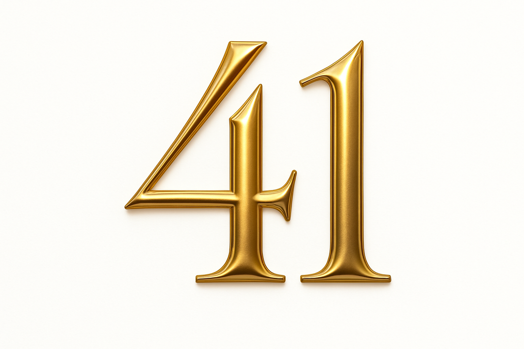 41  (Do it in gold color, elegant style and white background)