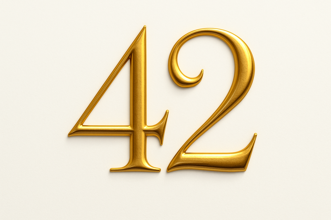 42  (Do it in gold color, elegant style and white background)