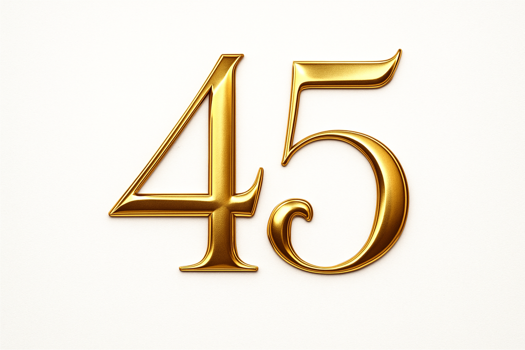 45  (Do it in gold color, elegant style and white background)