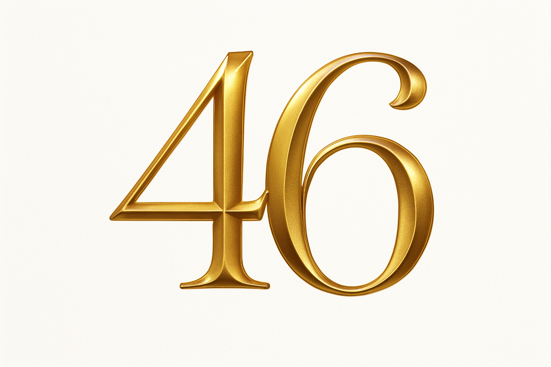 46  (Do it in gold color, elegant style and white background)
