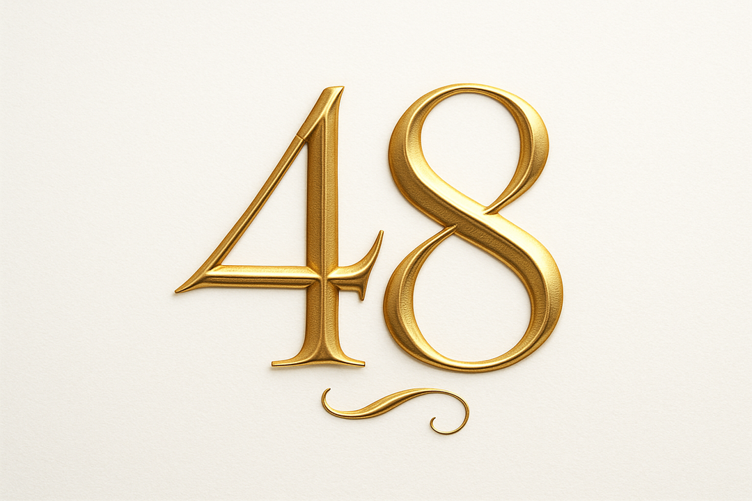 48  (Do it in gold color, elegant style and white background)