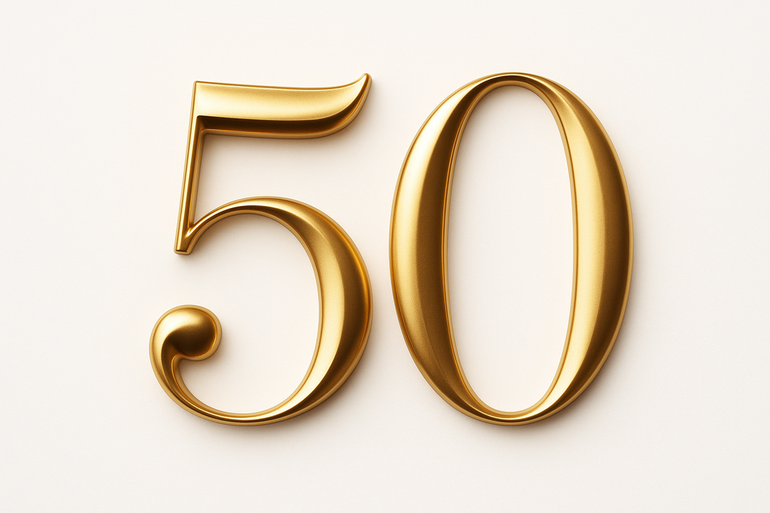50  (Do it in gold color, elegant style and white background)