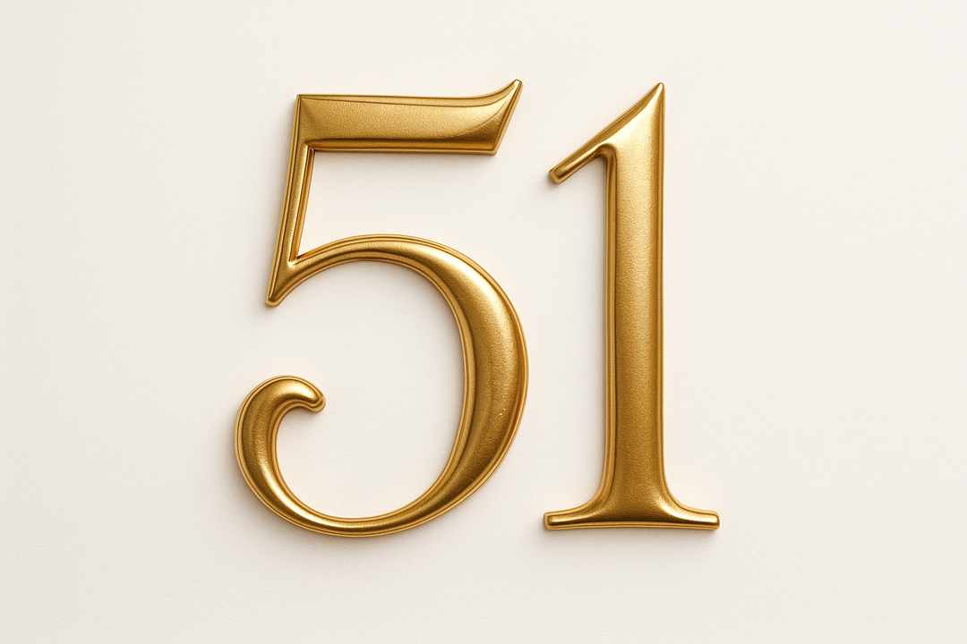 51 (do it in gold color, elegant style and white background)
