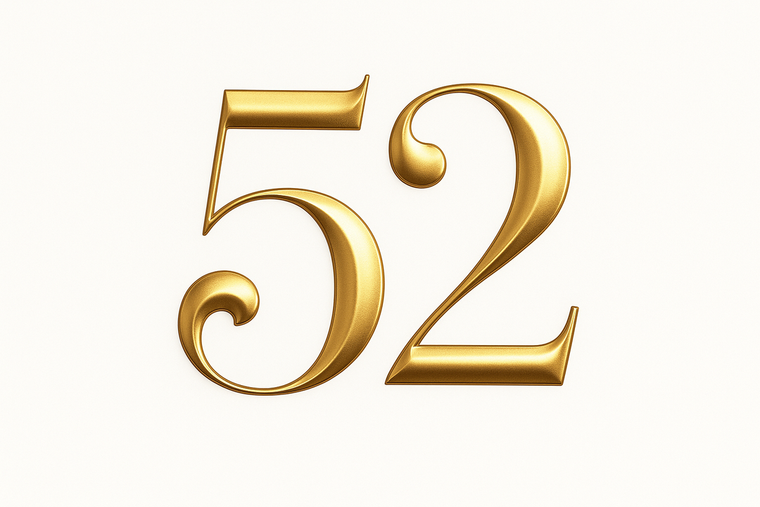 52 (do it in gold color, elegant style and white background)