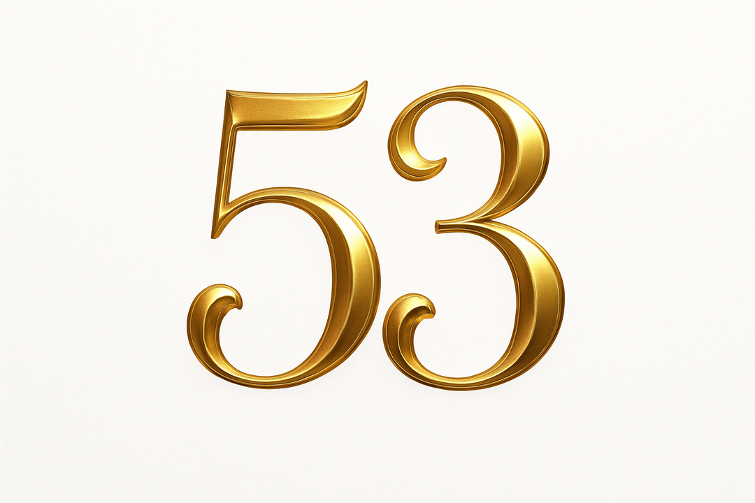 53 (do it in gold color, elegant style and white background)