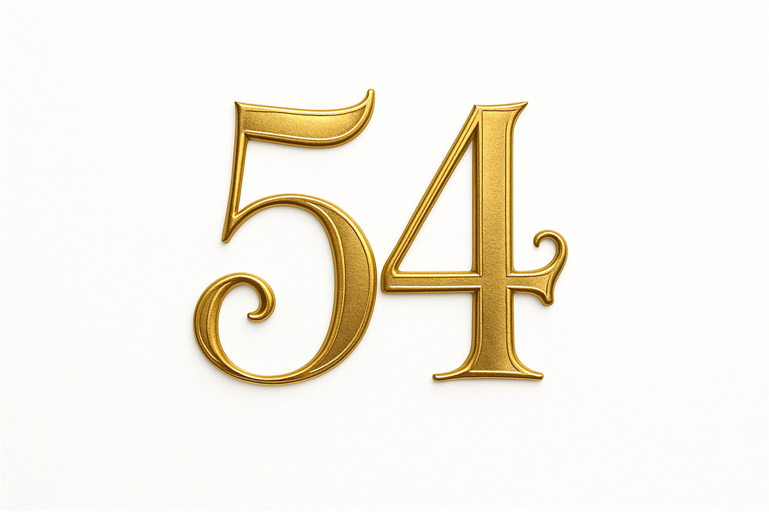 54 (do it in gold color, elegant style and white background)