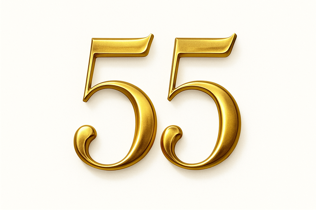 55 (do it in gold color, elegant style and white background)