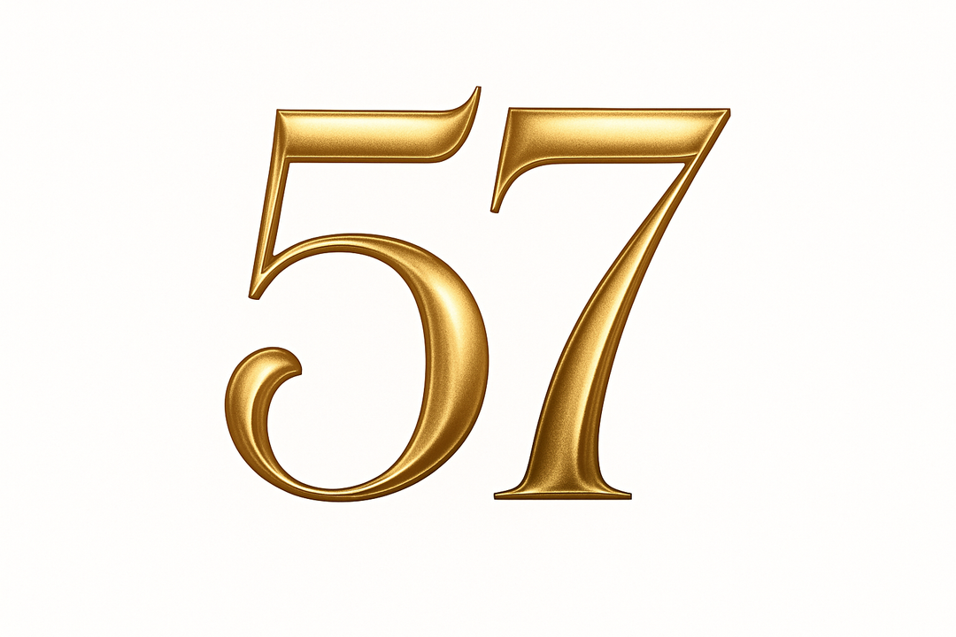 57 (do it in gold color, elegant style and white background)
