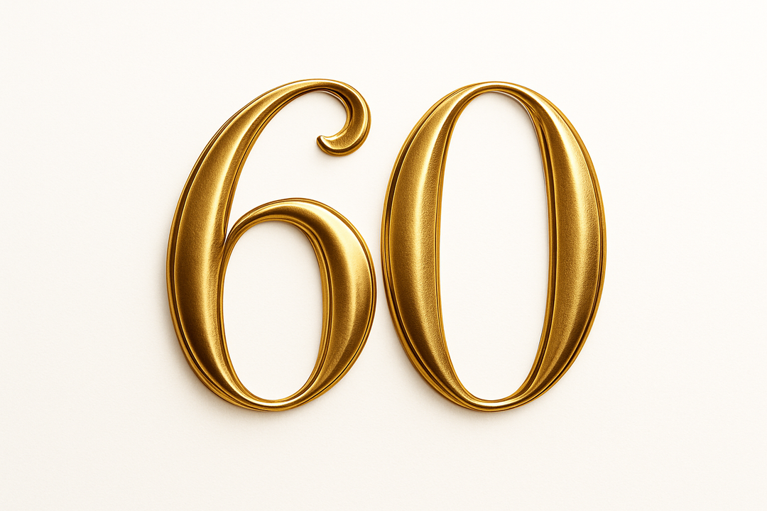 60 (do it in gold color, elegant style and white background)