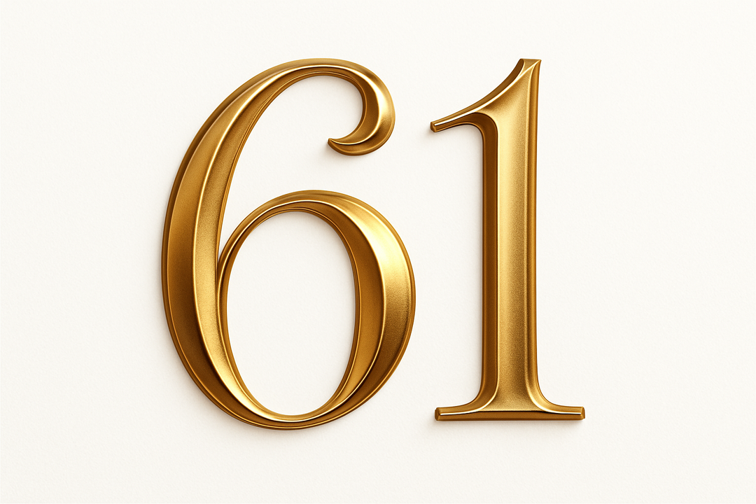 61 (do it in gold color, elegant style and white background)