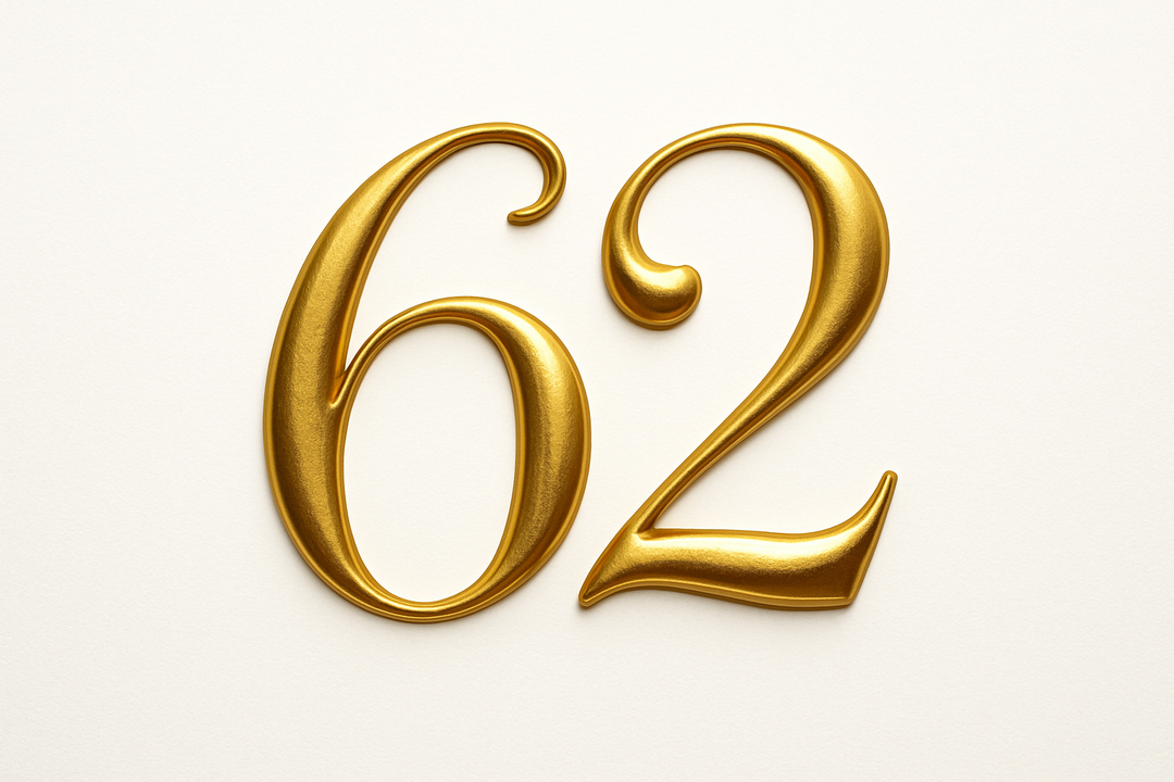 62 (do it in gold color, elegant style and white background)