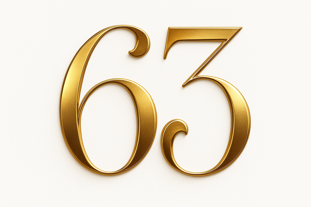 63 (do it in gold color, elegant style and white background)