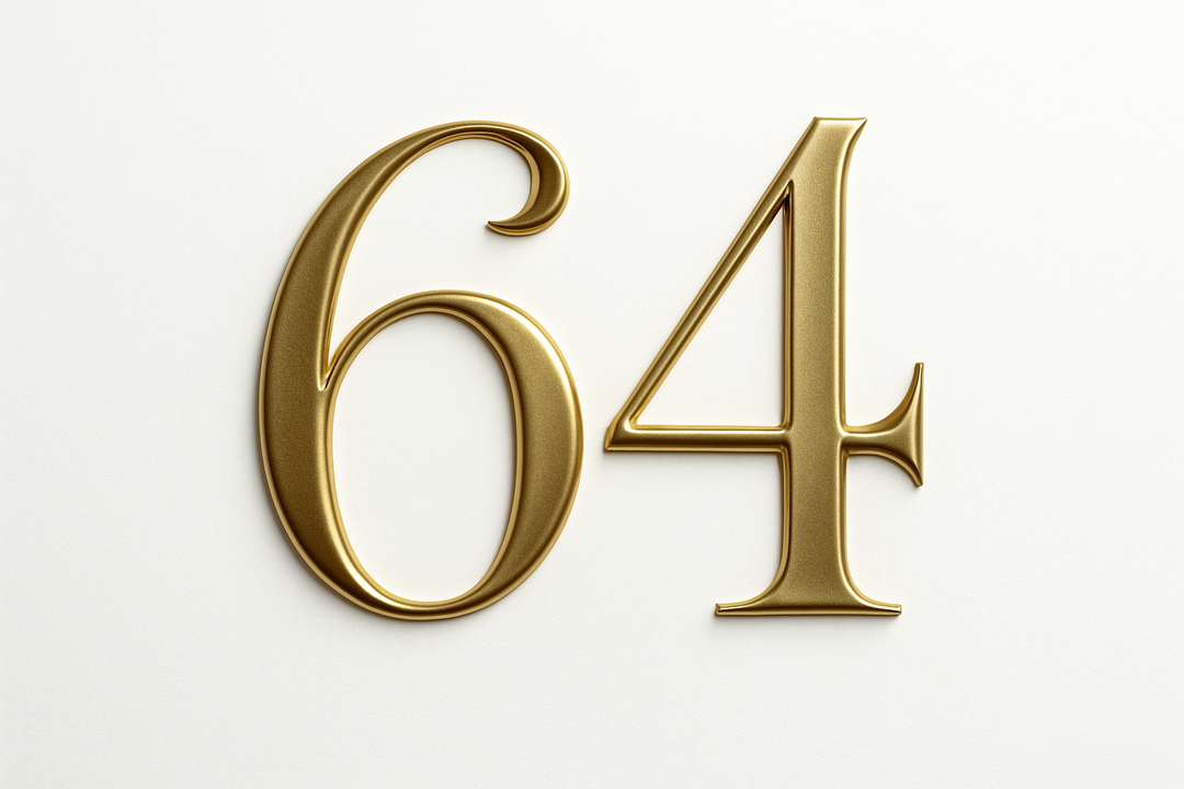 64 (do it in gold color, elegant style and white background)