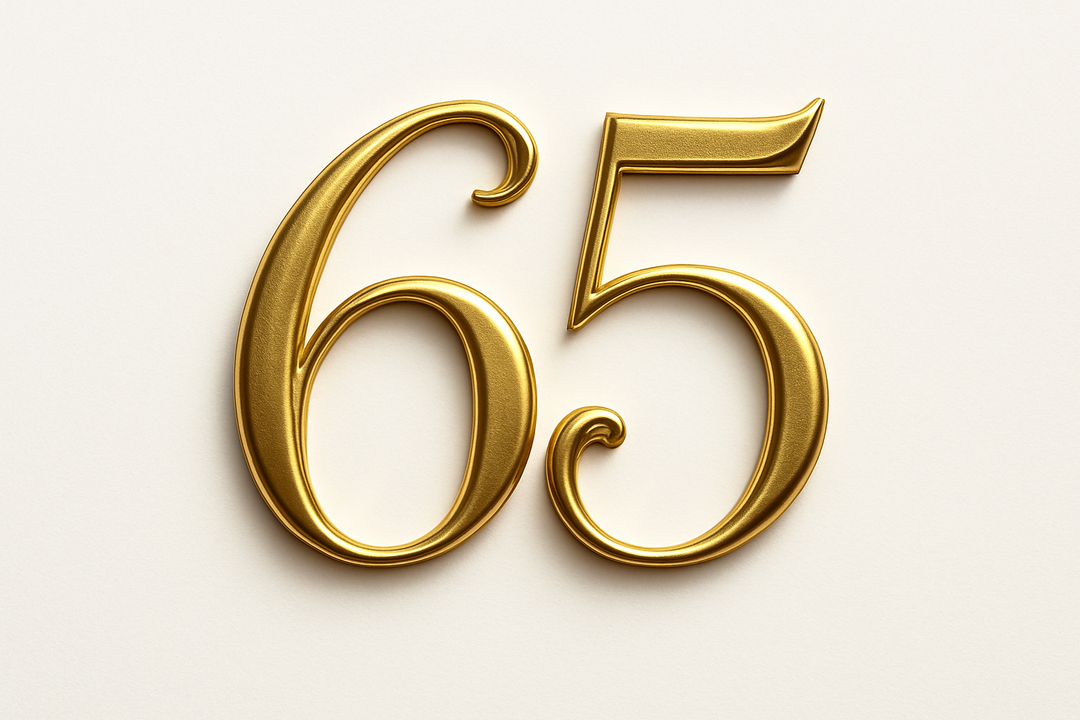 65 (do it in gold color, elegant style and white background)
