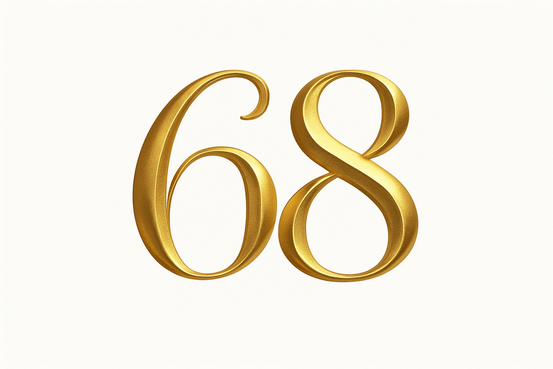 68 (do it in gold color, elegant style and white background)