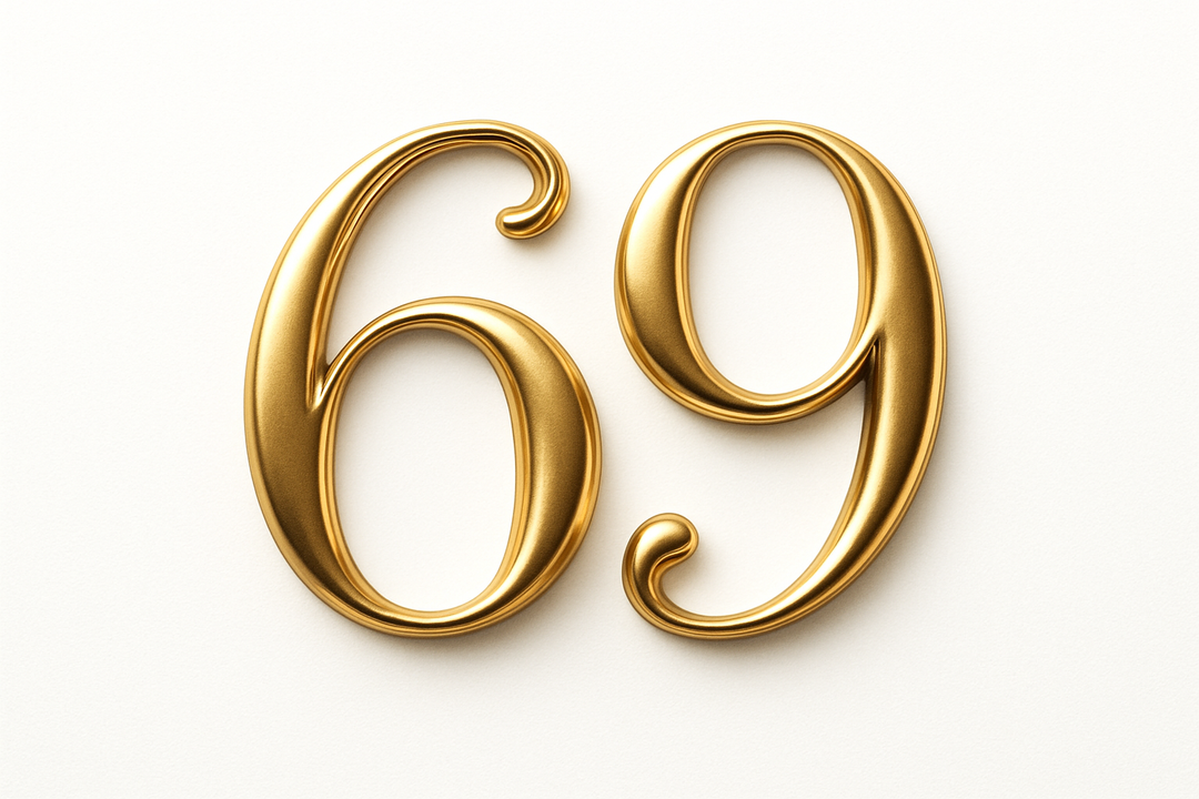 69 (do it in gold color, elegant style and white background)