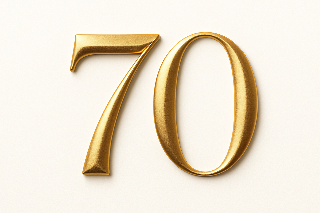 70 (do it in gold color, elegant style and white background)