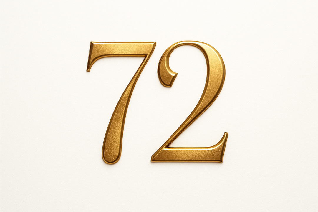72 (do it in gold color, elegant style and white background)
