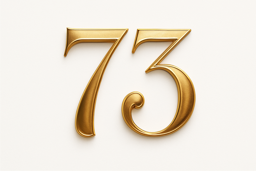 73 (do it in gold color, elegant style and white background)