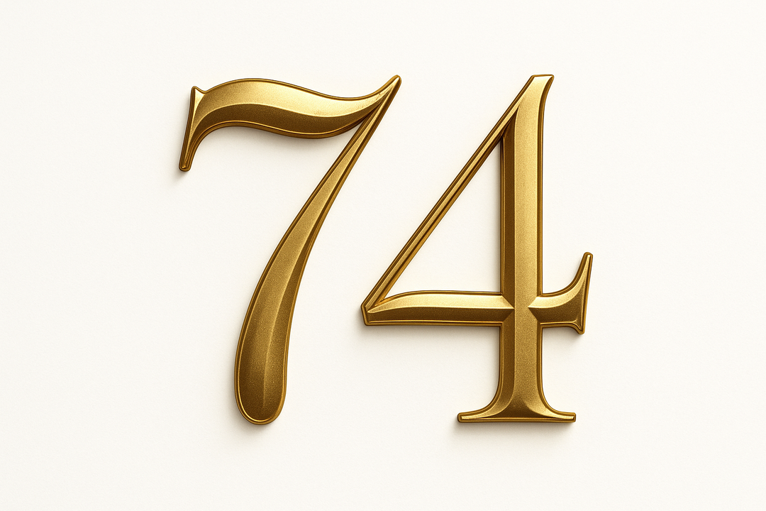 74 (do it in gold color, elegant style and white background)