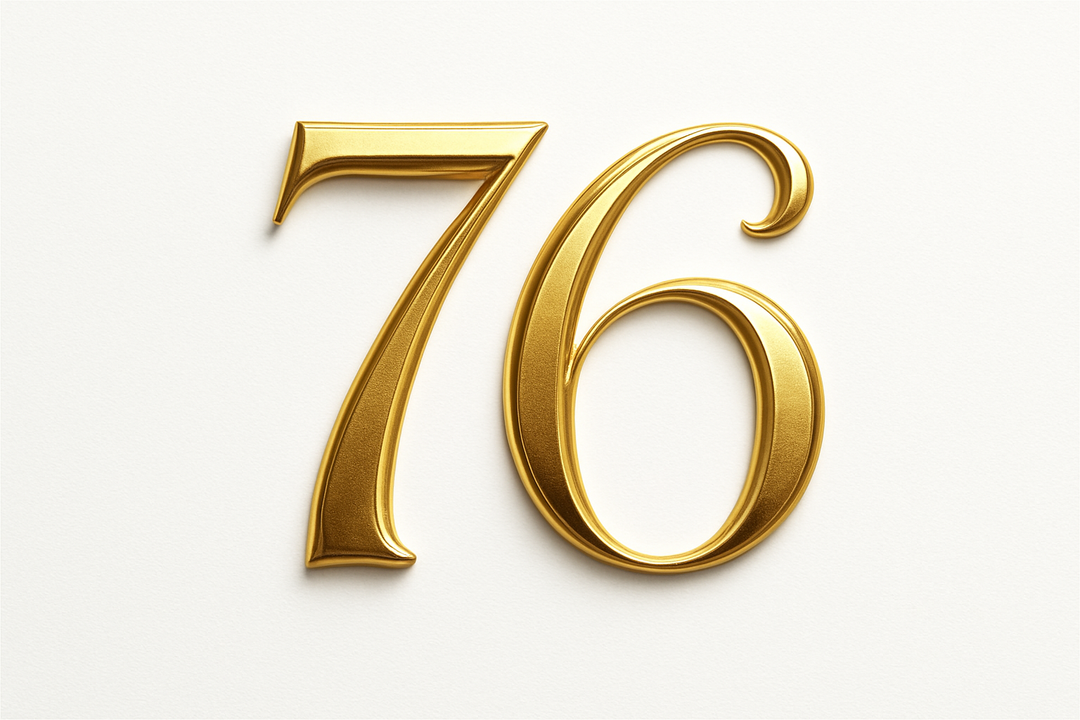 76 (do it in gold color, elegant style and white background)
