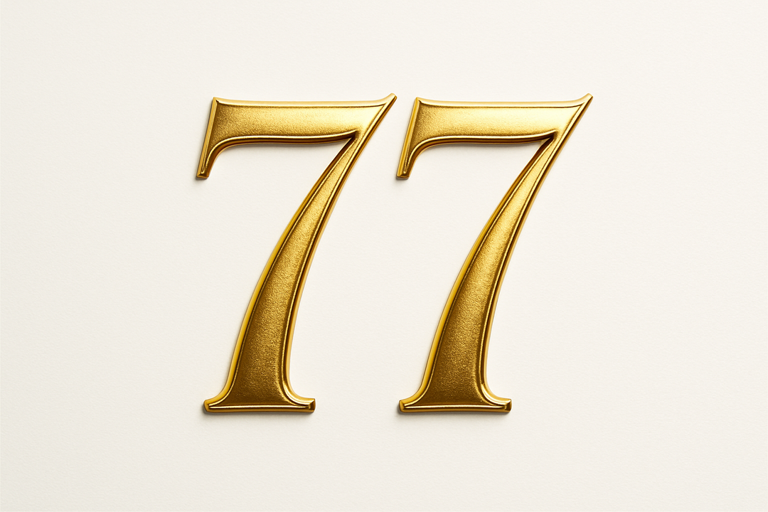 77 (do it in gold color, elegant style and white background)