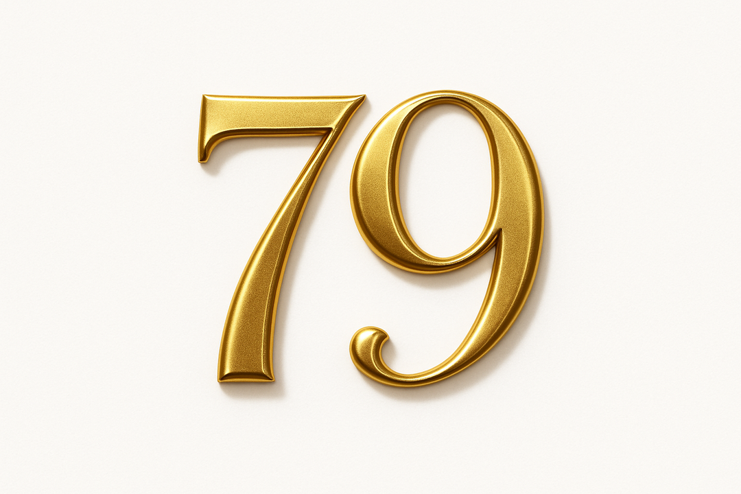 79 (do it in gold color, elegant style and white background)