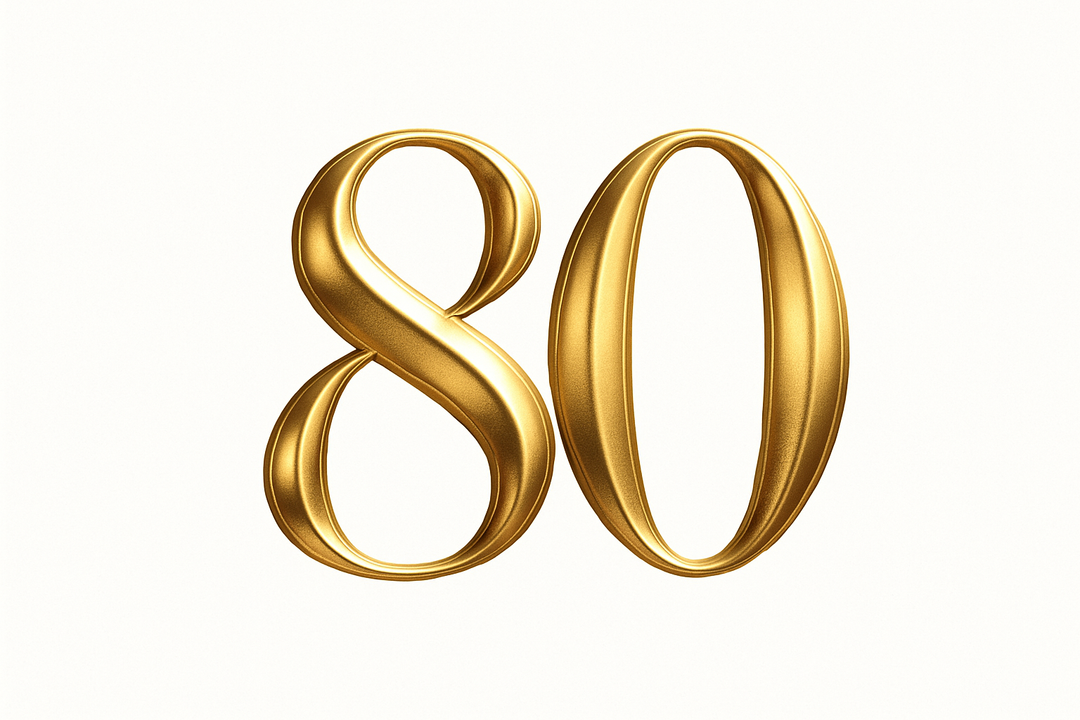 80 (do it in gold color, elegant style and white background)